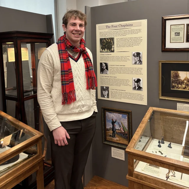 Please help the Chaplains Museum welcome its new student worker, Jack Cashion! 

Jack is a second-year graduate student in Liberty University's residential Master of Arts in History program with a focus on public history and museum studies. He studied history as an undergraduate student as well, primarily researching wartime diplomacy in the early 20th Century. He aspires to pursue a career in archives management or museum work, and he wants to help inspire a love of history and its stories. 

His favorite area of the Chaplains Museum is Service on the Battlefield since it showcases the crucial role of chaplains in keeping morale and serving as an example to their men even in the worst of circumstances. He is especially drawn to the story of the four chaplains of the U.S.A.T. Dorchester, who sacrificed their lives so that the greatest number of their fellow soldiers could survive. 

Come and visit the Chaplains Museum to learn more about the integral role of chaplains in supporting their units. 

Help the Chaplains Museum expand our collection and add new exhibits! Look for the "Donate" section at the link in our bio. 

#chaplainsmuseum #chaplain #libertyuniversity