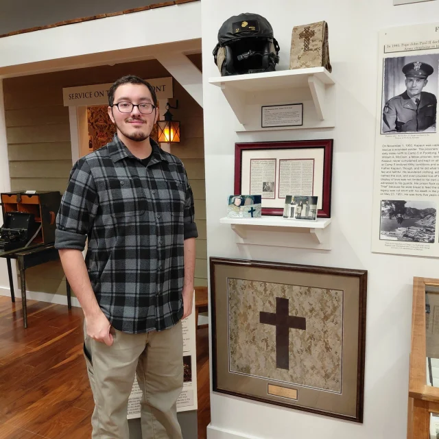 Please welcome our returning student workers! 

Nathan is majoring in history with a minor in military history. He is a veteran of the U.S. Navy and is especially interested in naval history as well as the late nineteenth and early twentieth centuries.

Micah is a history major. Right now, he is working on writing historical interpretation for the newly redesigned History of Service timeline and Alumni-related projects. 

Naomi is a government student and has enjoyed working on the upcoming Chaplains of the Revolution exhibit, which will focus on the inception of the chaplaincy alongside the nation’s founding. 

Isaiah is researching chaplain fags in our collection and is focusing on the Navy chapel pennant that was flown on the U.S.S. Enterprise on its 50th anniversary. 

Help the Chaplains Museum expand our collection and add new exhibits! Look for the "Donate" section at the link in our bio. 

#chaplains #militarychaplains #chaplainsmuseum #libertyuniversity